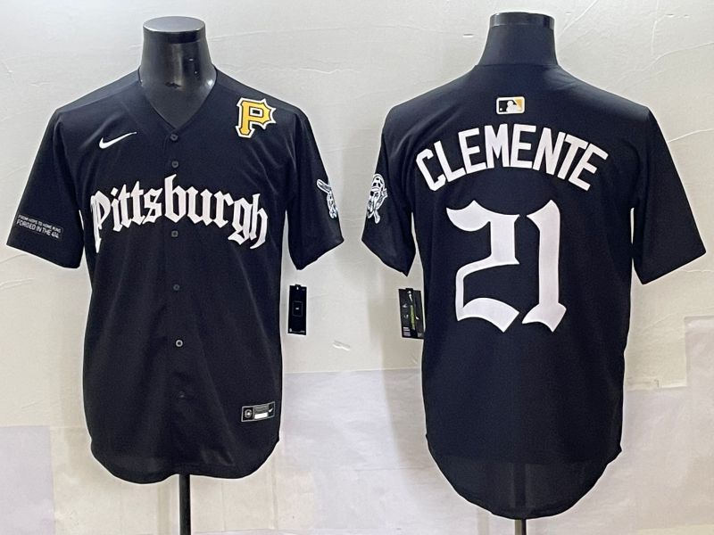 Men 2025 Pittsburgh Pirates #21 Clemente Black Five generations Joint Name Nike MLB Jersey style 15->pittsburgh pirates->MLB Jersey